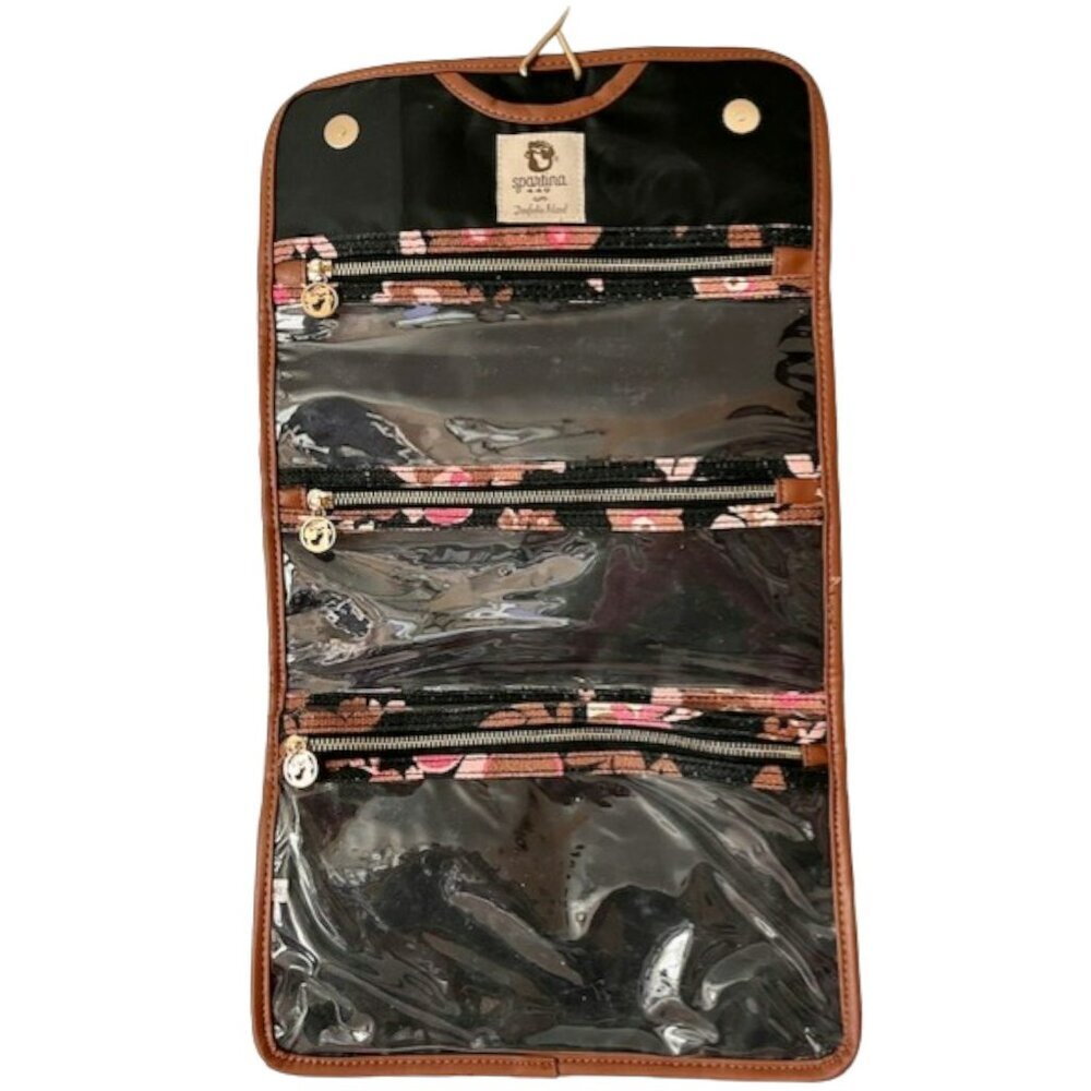 Spartina 449 Floral Linen Travel Jewelry Organizer 3 pockets - 11.5" w x 20" h - Picture 3 of 7